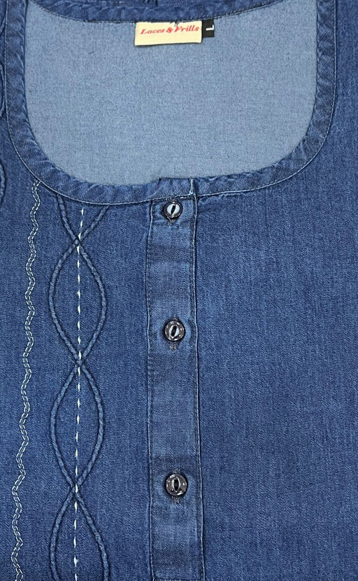 Blue Abstract Denim Nighty. Denim Cotton | Laces and Frills - Laces and Frills
