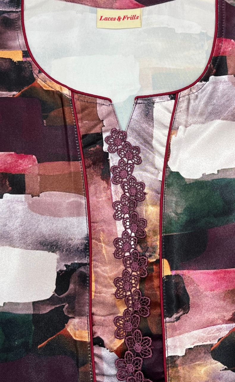 Dark Maroon Abstract Satin Nighty. Smooth Satin | Laces and Frills - Laces and Frills