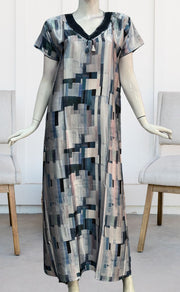 Light Blue/Blue Abstract Satin Nighty. Smooth Satin | Laces and Frills - Laces and Frills