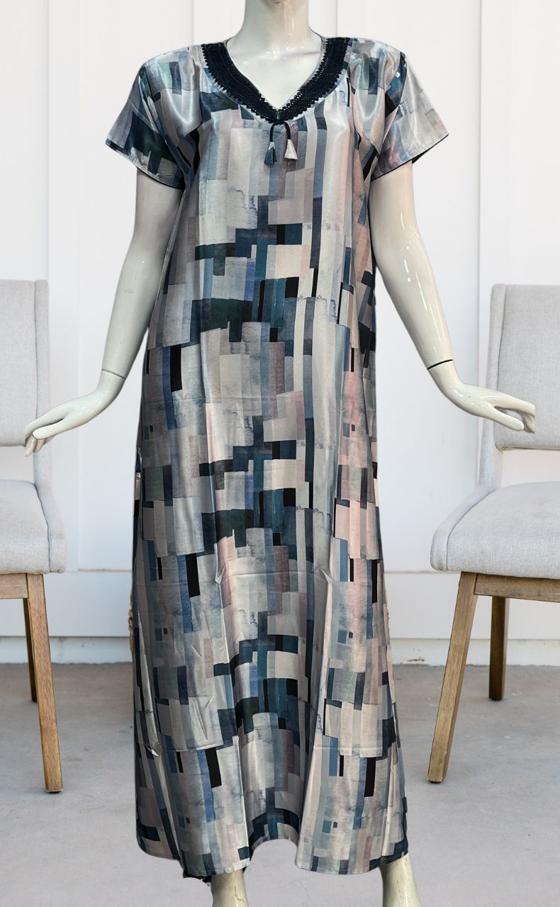 Light Blue/Blue Abstract Satin Nighty. Smooth Satin | Laces and Frills - Laces and Frills