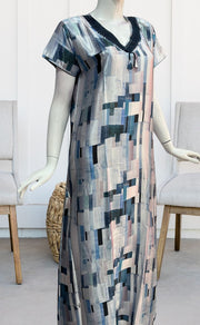 Light Blue/Blue Abstract Satin Nighty. Smooth Satin | Laces and Frills - Laces and Frills