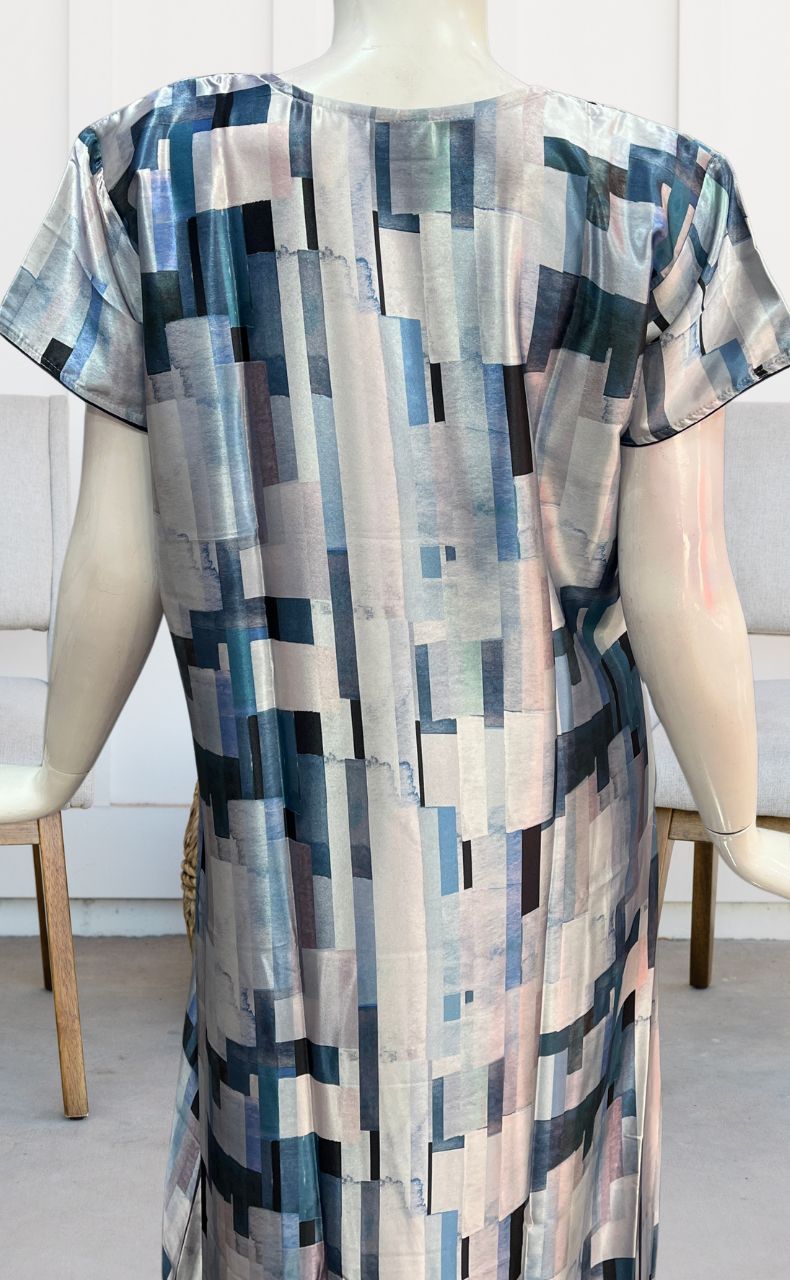 Light Blue/Blue Abstract Satin Nighty. Smooth Satin | Laces and Frills - Laces and Frills