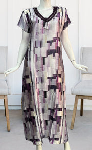 White/Lavender Abstract Satin Nighty. Smooth Satin | Laces and Frills - Laces and Frills