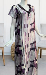 White/Lavender Abstract Satin Nighty. Smooth Satin | Laces and Frills - Laces and Frills