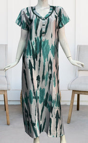 Grey/Sea Green Abstract Satin Nighty. Smooth Satin | Laces and Frills - Laces and Frills
