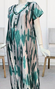 Grey/Sea Green Abstract Satin Nighty. Smooth Satin | Laces and Frills - Laces and Frills