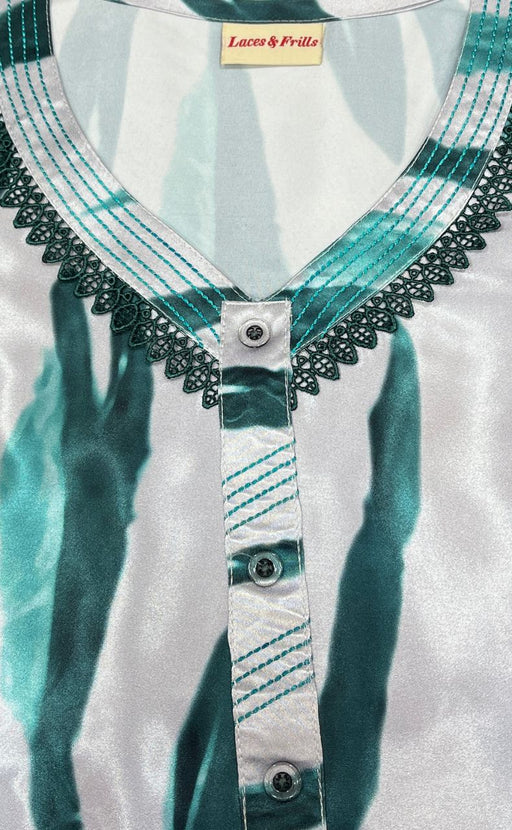 Grey/Sea Green Abstract Satin Nighty. Smooth Satin | Laces and Frills - Laces and Frills