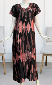 Peach/Black Abstract Satin Nighty. Smooth Satin | Laces and Frills - Laces and Frills