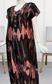 Peach/Black Abstract Satin Nighty. Smooth Satin | Laces and Frills - Laces and Frills