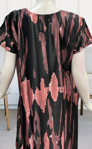 Peach/Black Abstract Satin Nighty. Smooth Satin | Laces and Frills - Laces and Frills