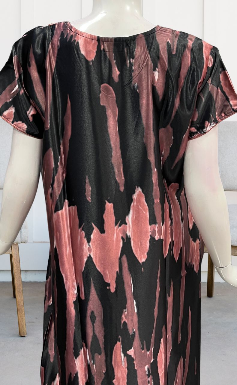 Peach/Black Abstract Satin Nighty. Smooth Satin | Laces and Frills - Laces and Frills