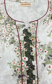 White/Green Garden Satin Nighty. Smooth Satin | Laces and Frills - Laces and Frills