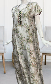 White/Green Garden Satin Nighty. Smooth Satin | Laces and Frills - Laces and Frills