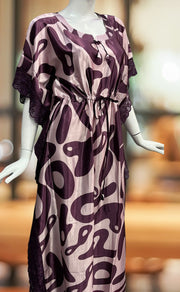 Light Pink/Wine Purple Abstract Satin Kaftan .Soft Silky Satin | Laces and Frills - Laces and Frills