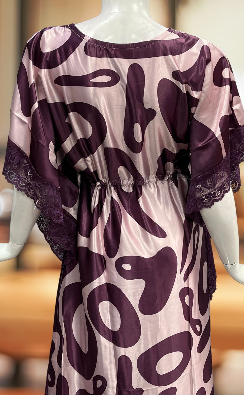 Light Pink/Wine Purple Abstract Satin Kaftan .Soft Silky Satin | Laces and Frills - Laces and Frills