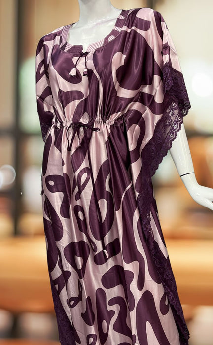 Light Pink/Wine Purple Abstract Satin Kaftan .Soft Silky Satin | Laces and Frills - Laces and Frills