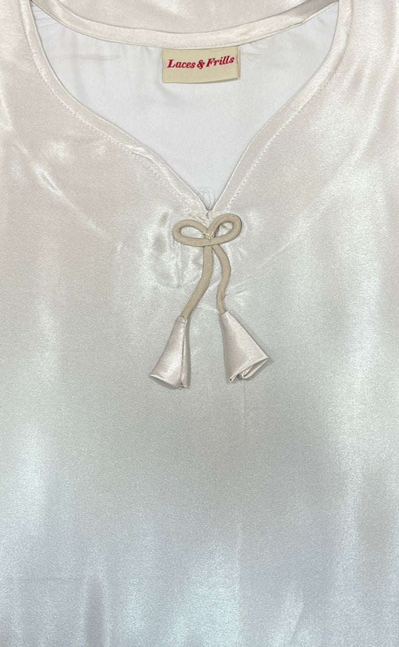 Cream/Sea Green Satin Kaftan .Soft Silky Satin | Laces and Frills - Laces and Frills