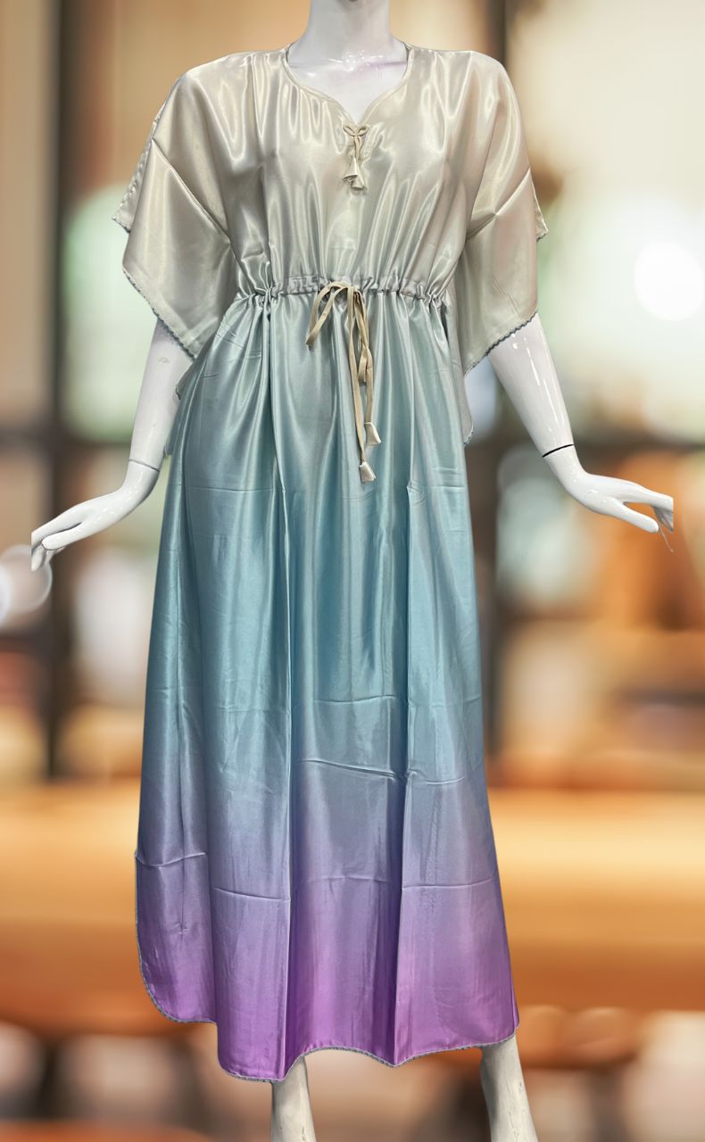 Cream/Sea Green Satin Kaftan .Soft Silky Satin | Laces and Frills - Laces and Frills