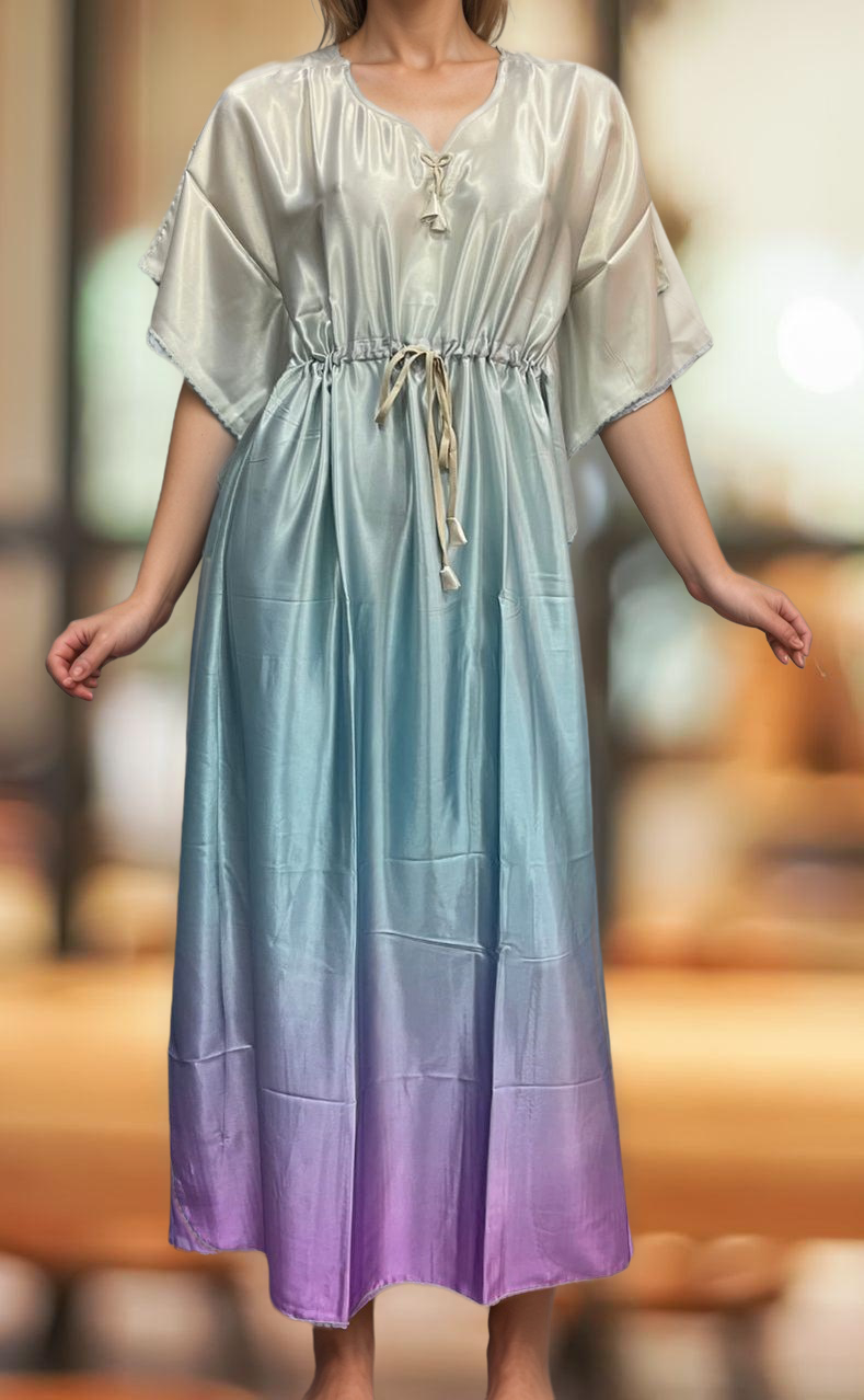 Cream/Sea Green Satin Kaftan .Soft Silky Satin | Laces and Frills - Laces and Frills