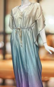 Cream/Sea Green Satin Kaftan .Soft Silky Satin | Laces and Frills - Laces and Frills