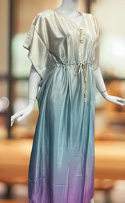 Cream/Sea Green Satin Kaftan .Soft Silky Satin | Laces and Frills - Laces and Frills