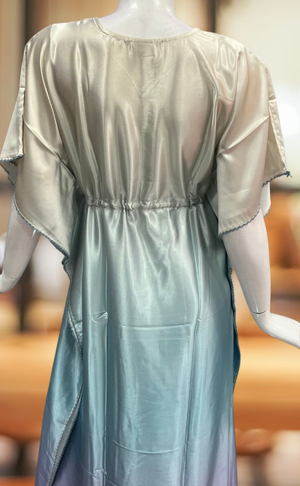 Cream/Sea Green Satin Kaftan .Soft Silky Satin | Laces and Frills - Laces and Frills