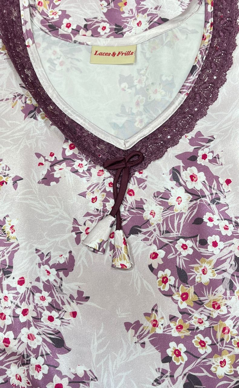 Light Pink/Beetroot Pink Garden Satin Kaftan .Soft Silky Satin | Laces and Frills - Laces and Frills