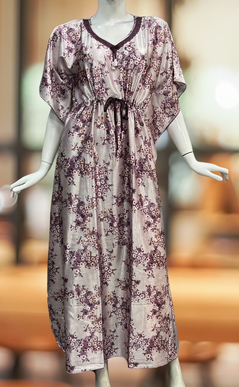 Light Pink/Beetroot Pink Garden Satin Kaftan .Soft Silky Satin | Laces and Frills - Laces and Frills