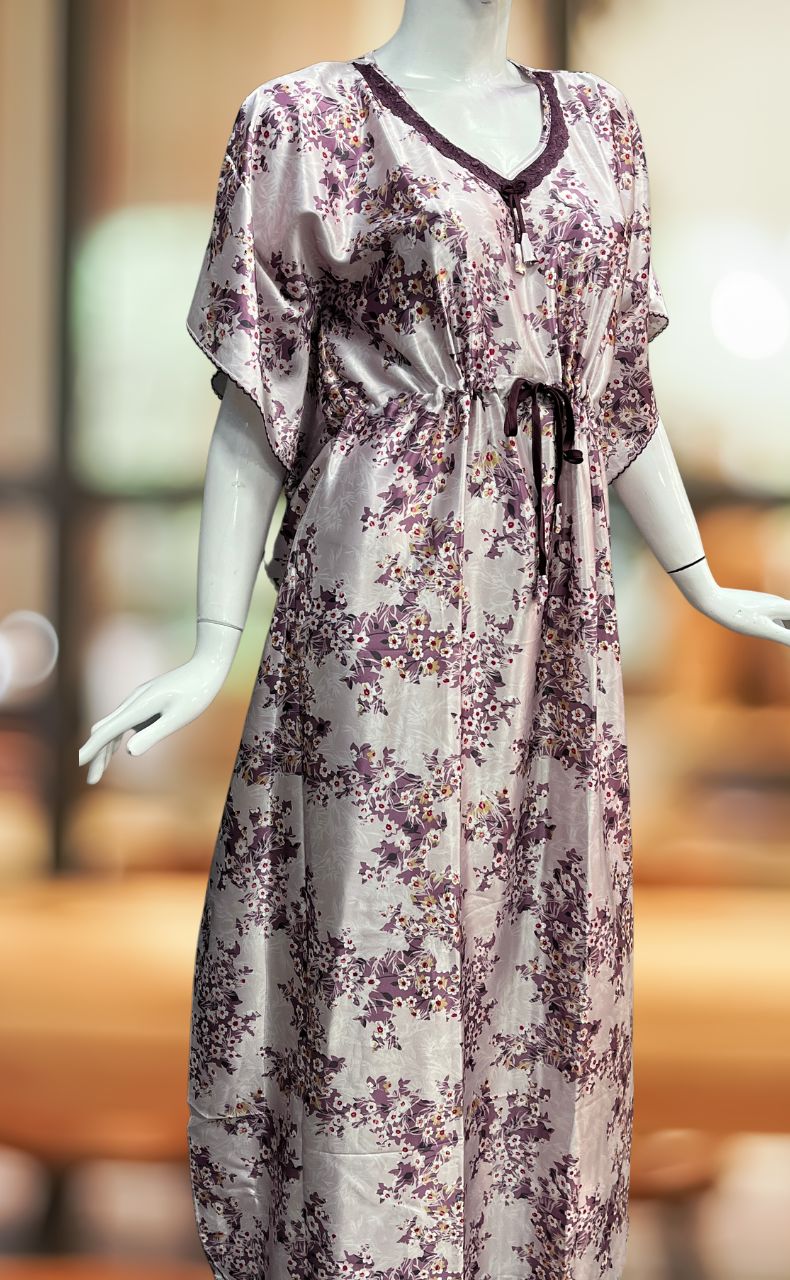 Light Pink/Beetroot Pink Garden Satin Kaftan .Soft Silky Satin | Laces and Frills - Laces and Frills