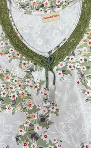 White/Green Garden Satin Kaftan .Soft Silky Satin | Laces and Frills - Laces and Frills