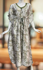 White/Green Garden Satin Kaftan .Soft Silky Satin | Laces and Frills - Laces and Frills