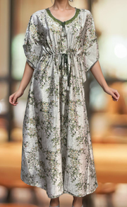 White/Green Garden Satin Kaftan .Soft Silky Satin | Laces and Frills - Laces and Frills