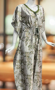 White/Green Garden Satin Kaftan .Soft Silky Satin | Laces and Frills - Laces and Frills