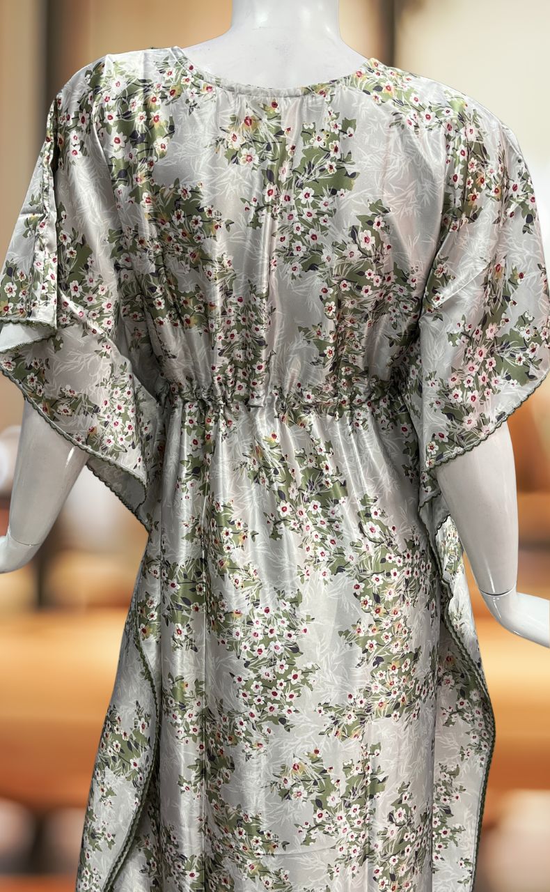 White/Green Garden Satin Kaftan .Soft Silky Satin | Laces and Frills - Laces and Frills