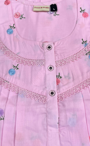 Baby Pink Chikankari Boutique Cotton Nighty. Boutique Cotton | Laces and Frills - Laces and Frills