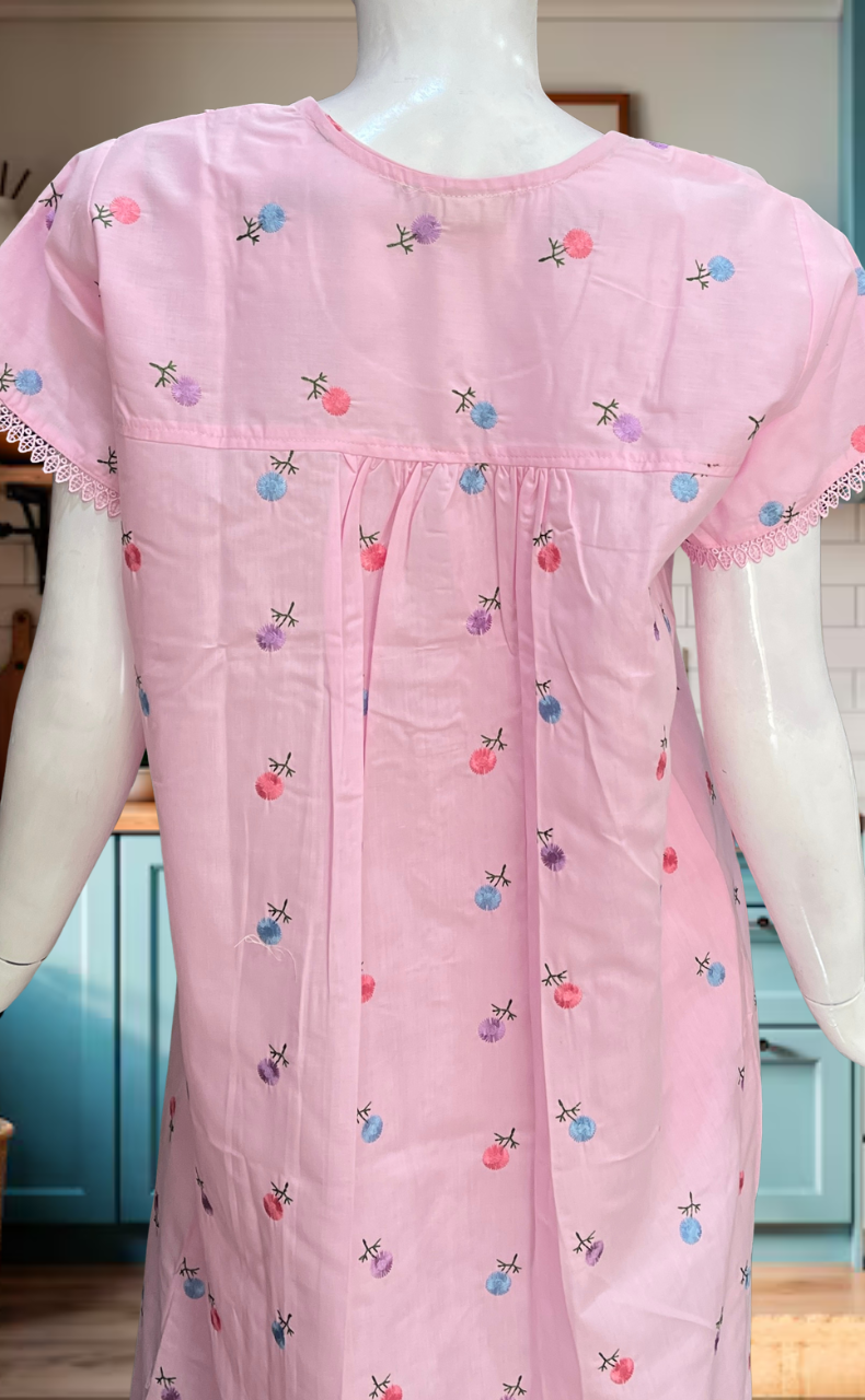 Baby Pink Chikankari Boutique Cotton Nighty. Boutique Cotton | Laces and Frills - Laces and Frills