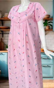Baby Pink Chikankari Boutique Cotton Nighty. Boutique Cotton | Laces and Frills - Laces and Frills