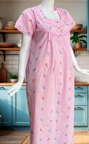 Baby Pink Chikankari Boutique Cotton Nighty. Boutique Cotton | Laces and Frills - Laces and Frills