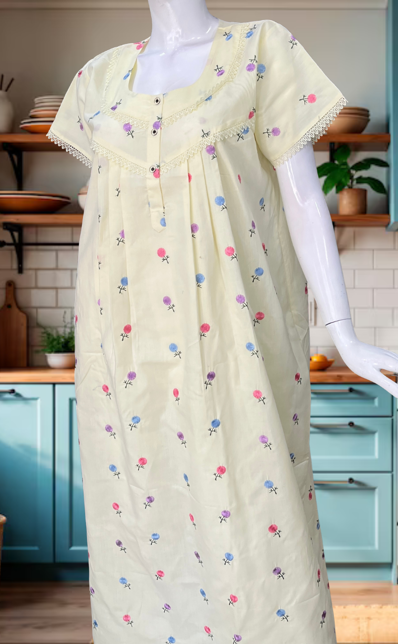 Yellow Chikankari Boutique Cotton Nighty. Boutique Cotton | Laces and Frills - Laces and Frills