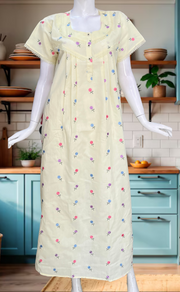 Yellow Chikankari Boutique Cotton Nighty. Boutique Cotton | Laces and Frills - Laces and Frills