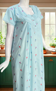 Light Blue Chikankari Boutique Cotton Nighty. Boutique Cotton | Laces and Frills - Laces and Frills