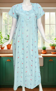 Light Blue Chikankari Boutique Cotton Nighty. Boutique Cotton | Laces and Frills - Laces and Frills