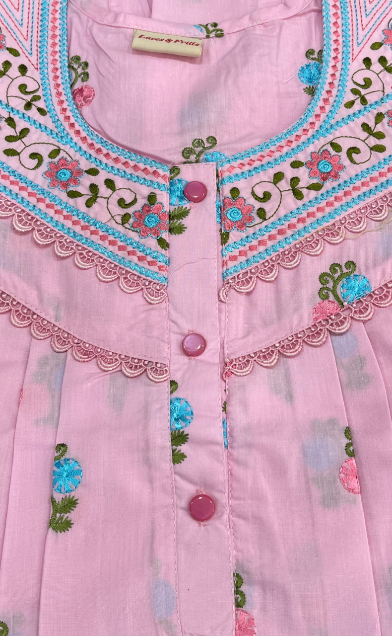 Pink Chikankari Boutique Cotton Nighty. Boutique Cotton | Laces and Frills - Laces and Frills
