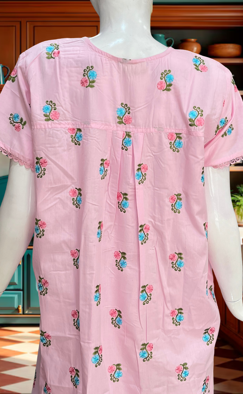 Pink Chikankari Boutique Cotton Nighty. Boutique Cotton | Laces and Frills - Laces and Frills