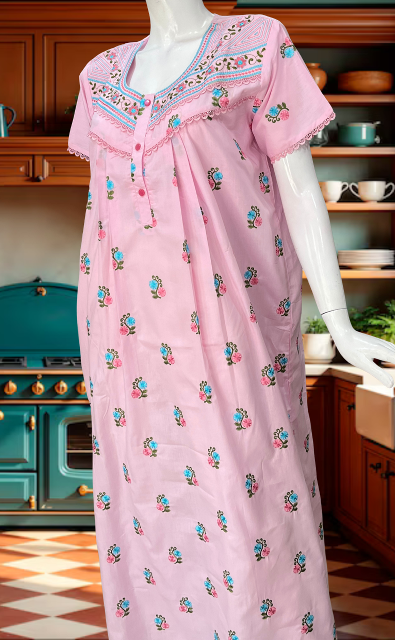 Pink Chikankari Boutique Cotton Nighty. Boutique Cotton | Laces and Frills - Laces and Frills