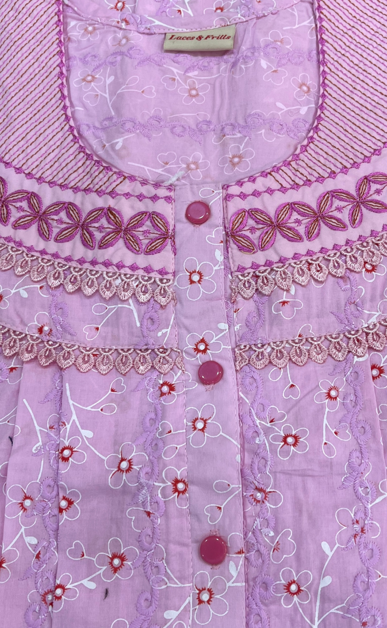 Pink Chikankari Boutique Cotton Nighty. Boutique Cotton | Laces and Frills - Laces and Frills