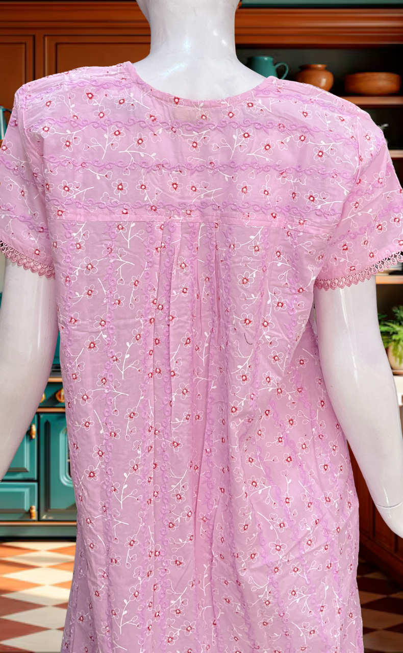 Pink Chikankari Boutique Cotton Nighty. Boutique Cotton | Laces and Frills - Laces and Frills