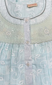 Light Sea Green Chikankari Boutique Cotton Nighty. Boutique Cotton | Laces and Frills - Laces and Frills