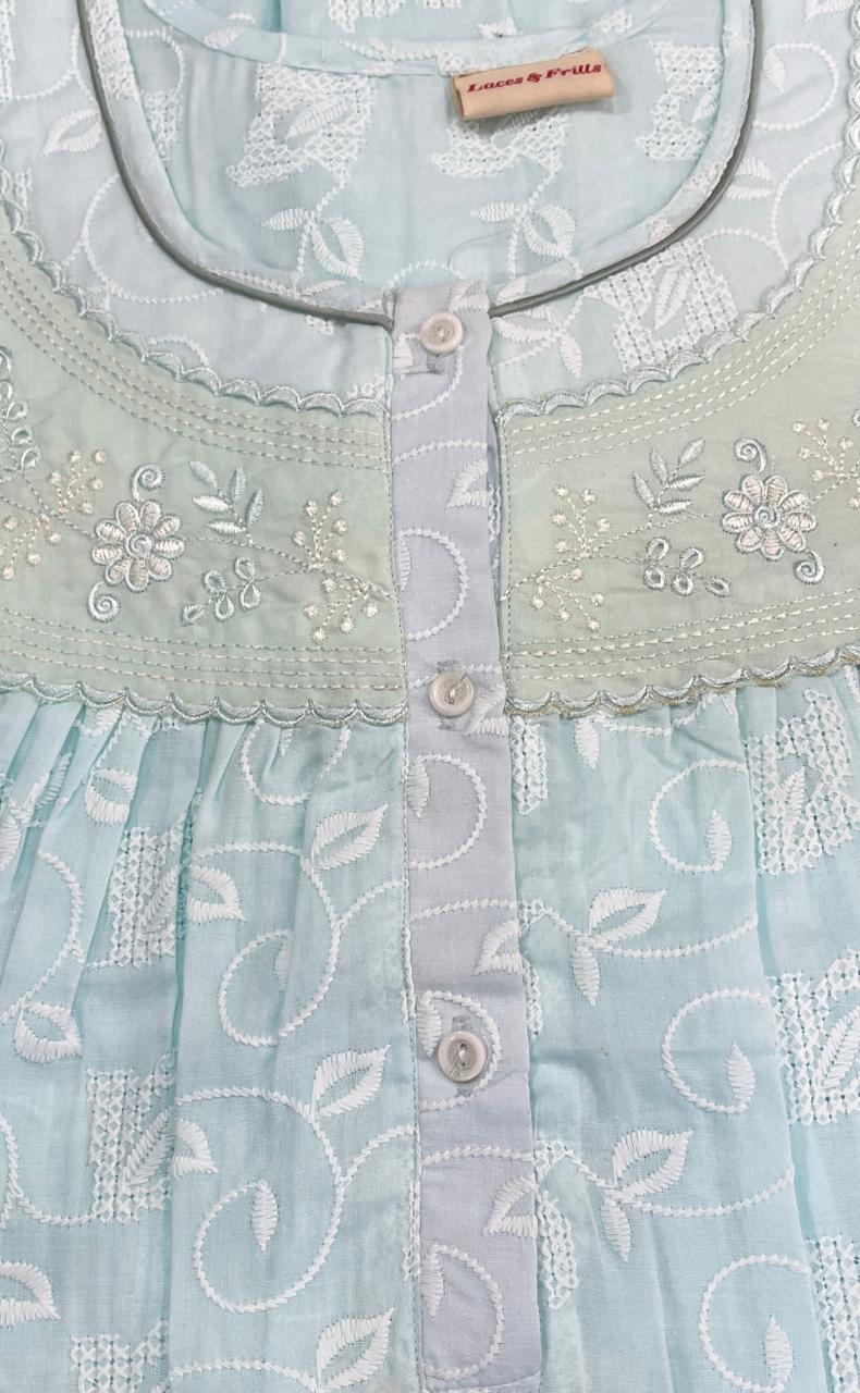 Light Sea Green Chikankari Boutique Cotton Nighty. Boutique Cotton | Laces and Frills - Laces and Frills