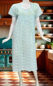 Light Sea Green Chikankari Boutique Cotton Nighty. Boutique Cotton | Laces and Frills - Laces and Frills